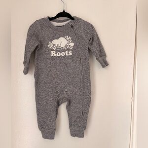 Roots Heather Gray Baby One-Piece Romper with White Logo